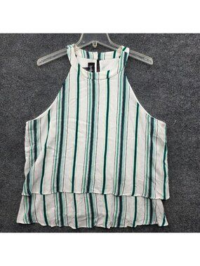By & By Striped Halter Blouse XL White Green Nautical Festival Sailor Chic Boho